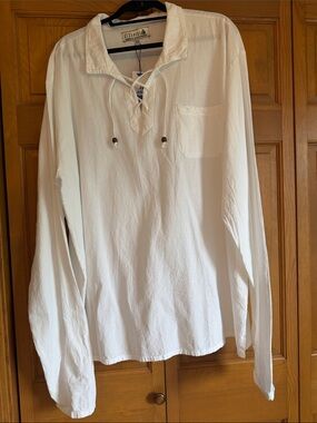 Men's White Lace-Up Casual Cotton Shirt by Seaspice
